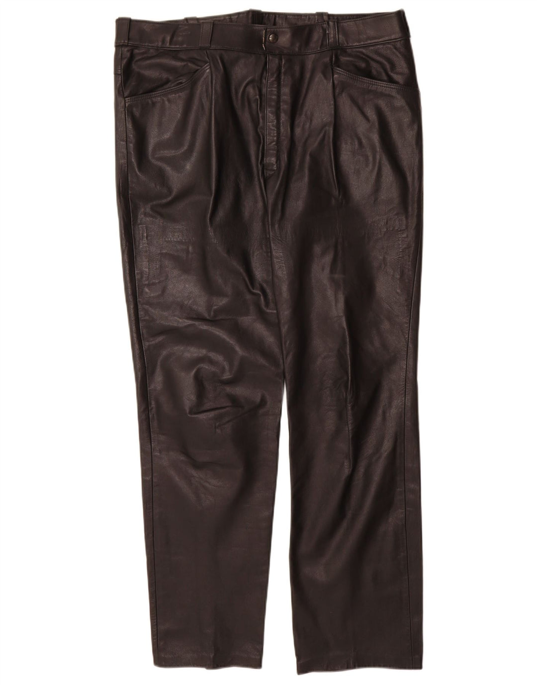 Calças de couro retas femininas vintage W36 L31 pretas
