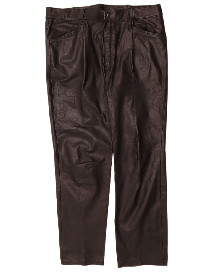 Calças de couro retas femininas vintage W36 L31 pretas