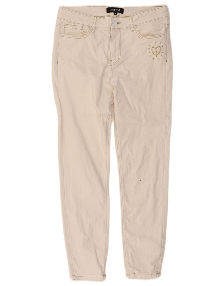 Jeans recortados femininos Desigual W30 L25 algodão branco