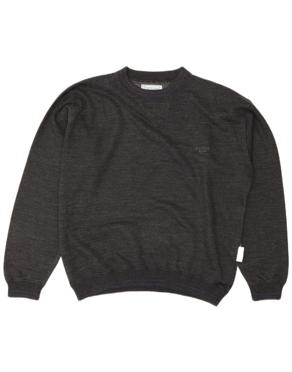 Moletom masculino vintage Jumper grande algodão cinza