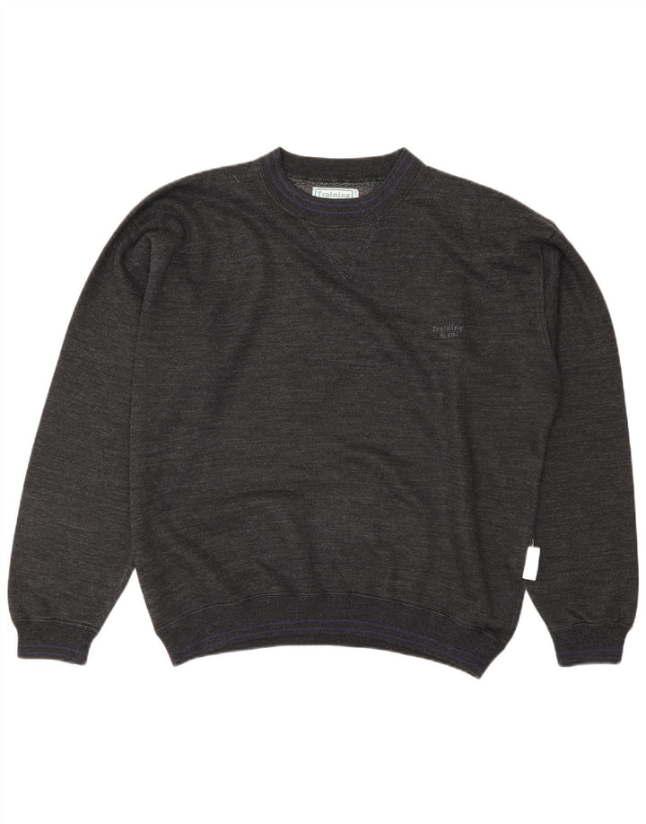 Moletom masculino vintage Jumper grande algodão cinza