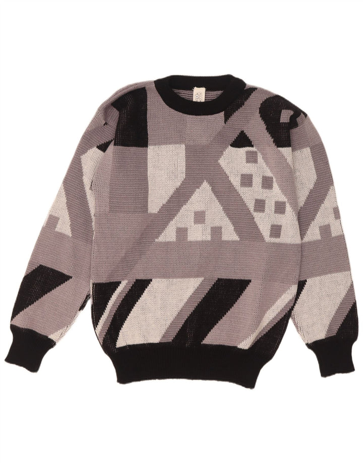 Suéter vintage masculino com gola redonda IT 48 acrílico geométrico cinza médio