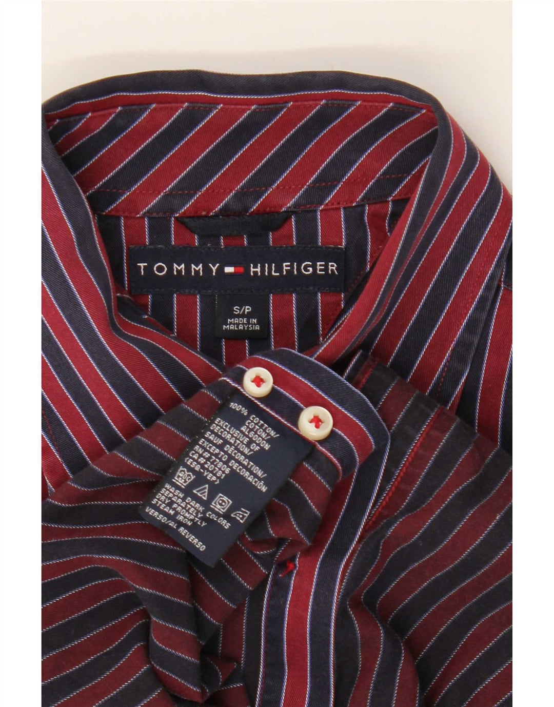 Camisa masculina Tommy Hilfiger pequena listrada vermelha de algodão
