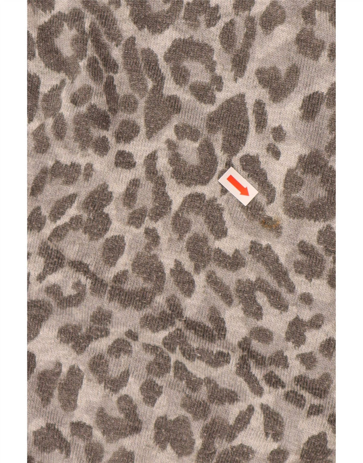 Suéter feminino OASIS com gola redonda Reino Unido 14 cinza médio com estampa animal