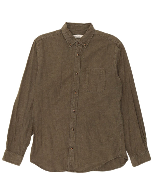 Camisa masculina de flanela Jack & Jones de algodão cáqui médio