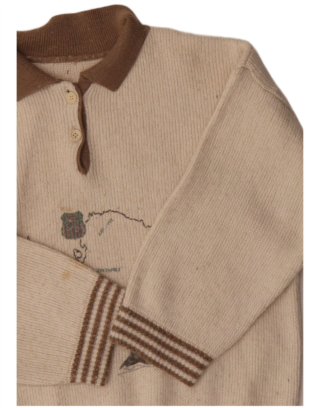 Suéter feminino VINTAGE com gola polo gráfica UK 16 grande off white