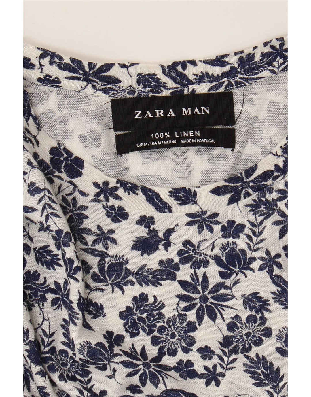 Zara Camiseta masculina Top Médio Branco Floral Linho
