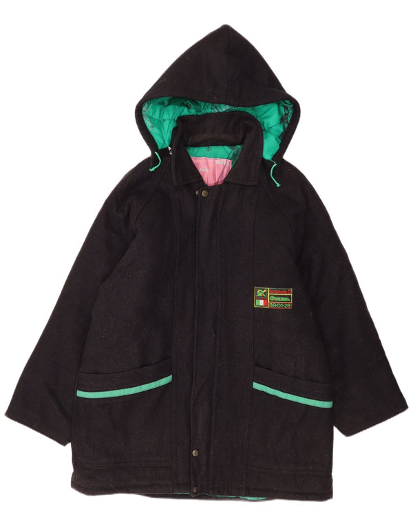 Sobretudo masculino vintage com capuz UK 42 XL lã azul marinho