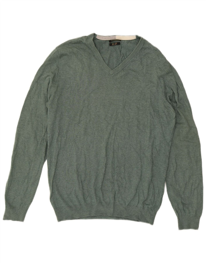 Suéter masculino MASSIMO DUTTI com decote em V XL algodão verde