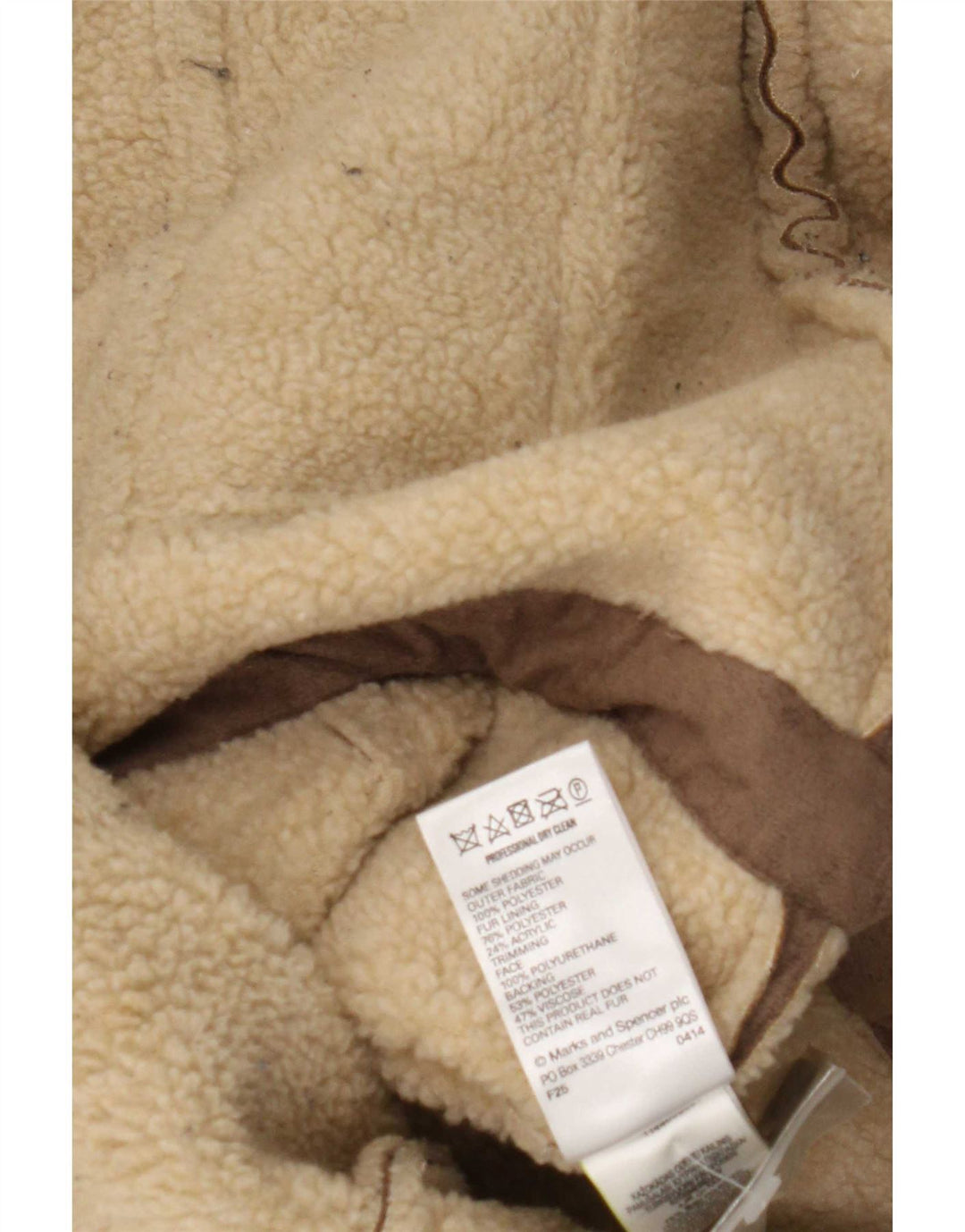 Jaqueta Sherpa Feminina Marks & Spencer Reino Unido 16 Grande Poliéster Marrom