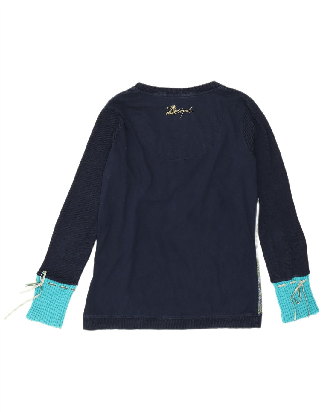 DESIGUAL Top gráfico feminino manga comprida Reino Unido 14 grande azul floral