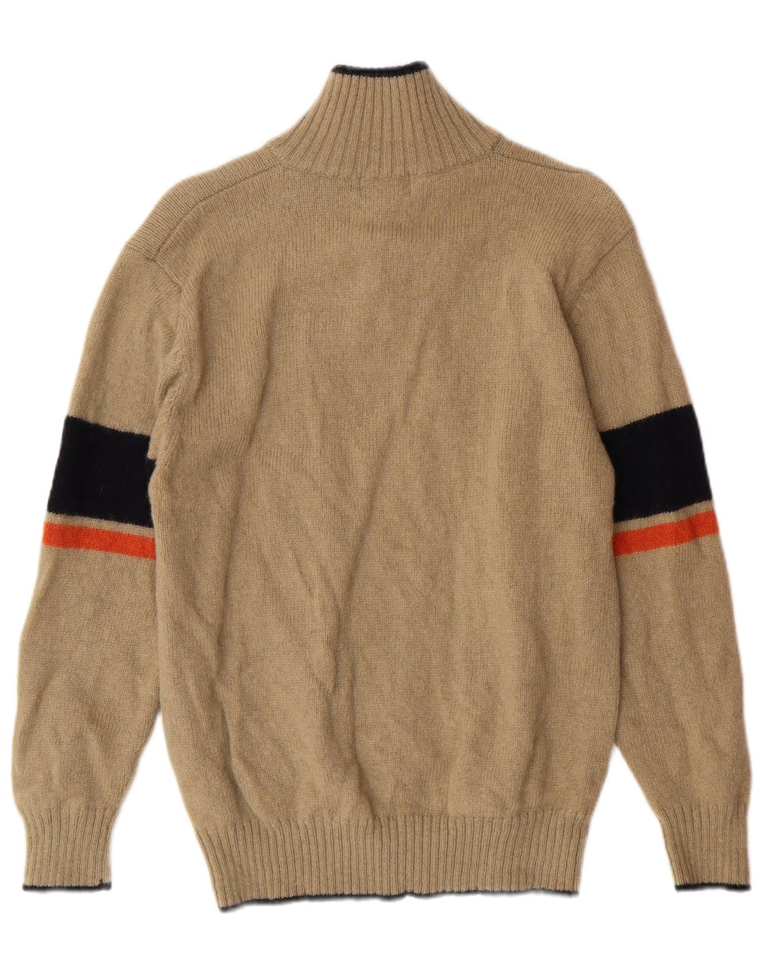 Suéter feminino Kappa com zíper e gola em lã listrada bege médio clássico