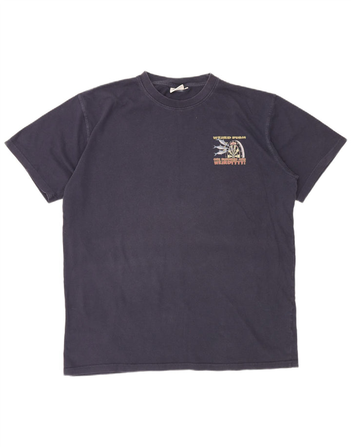 Camiseta gráfica masculina WEIRD FISH Top XL azul marinho algodão