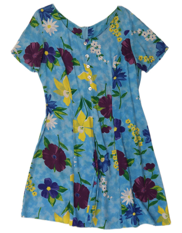 Vintage Womens A-Line Dress UK 16 Large Blue Floral