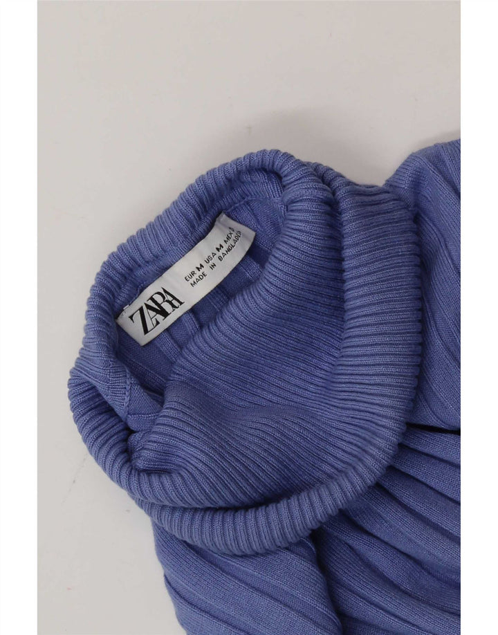 Zara Suéter feminino cropped com gola redonda Reino Unido 12 médio roxo