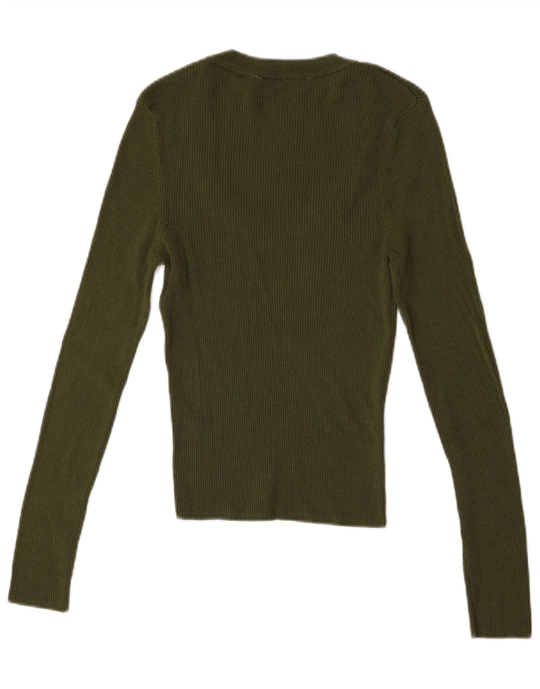 Top feminino Zara de manga comprida UK 14 grande viscose cáqui