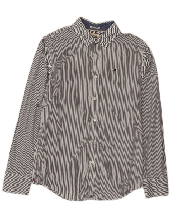 Camisa masculina Tommy Hilfiger pequena listrada azul marinho de algodão