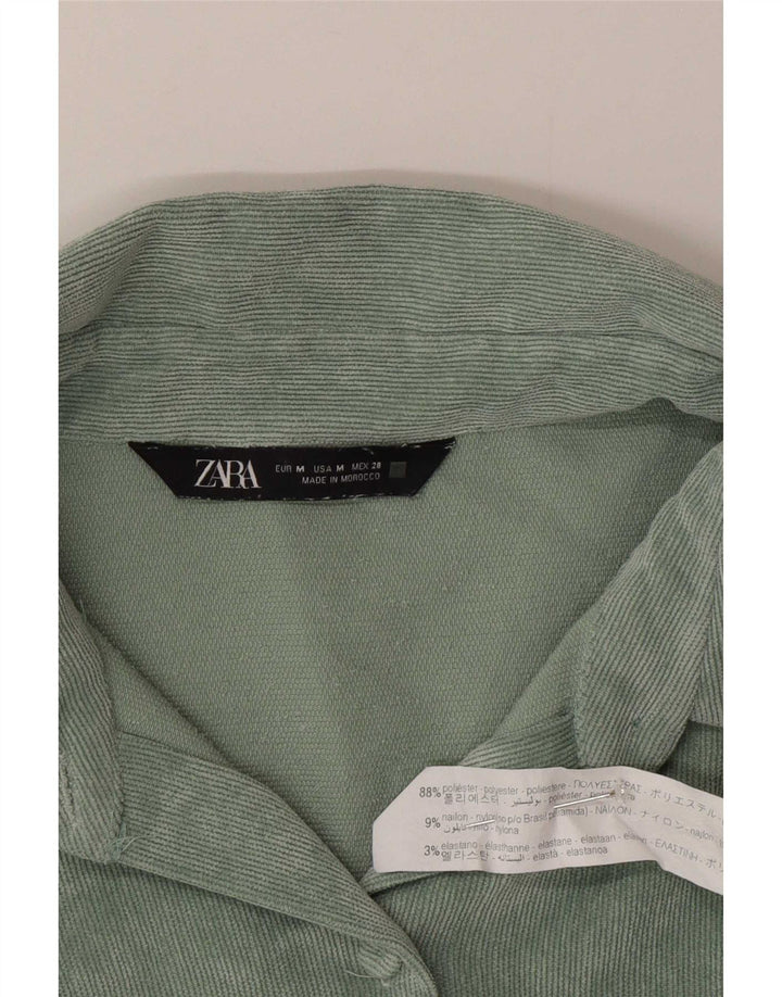 Camisa feminina de veludo cotelê Zara UK 14 poliéster verde médio