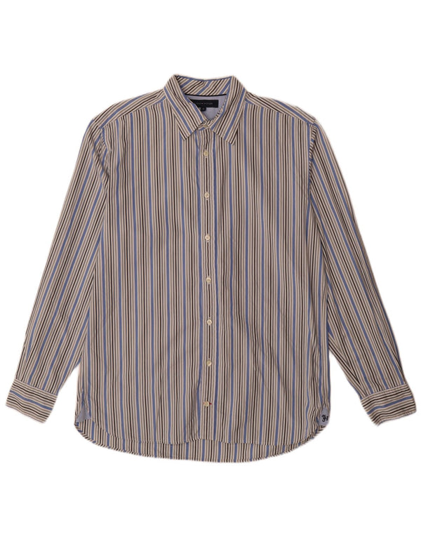 Camisa masculina Tommy Hilfiger de algodão listrado azul médio