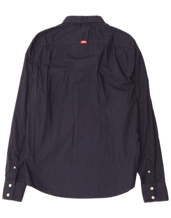 Camisa masculina Superdry XL algodão manchado azul marinho
