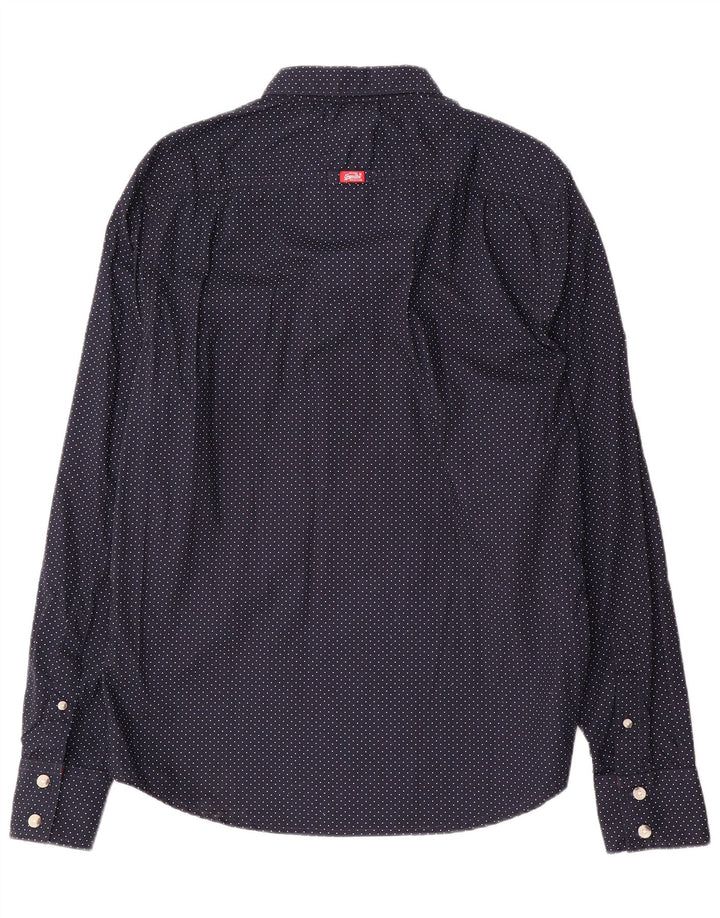 Camisa masculina Superdry XL algodão manchado azul marinho