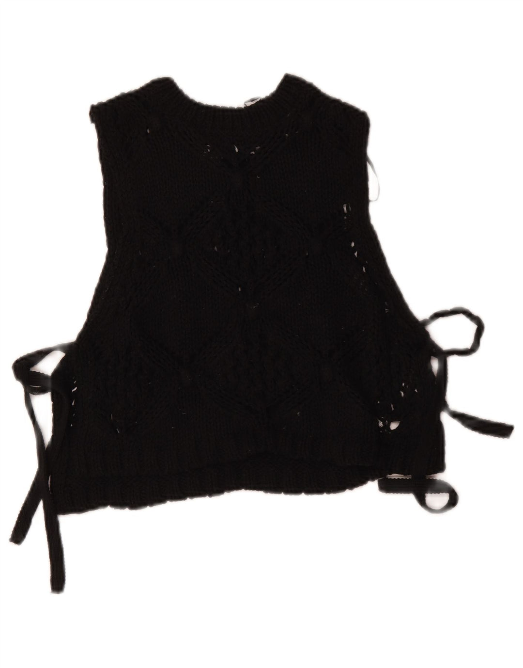 Blusa feminina de malha sem mangas Zara UK 10 poliéster preto pequeno