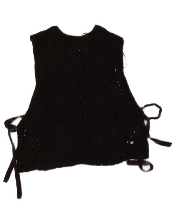 Blusa feminina de malha sem mangas Zara UK 10 poliéster preto pequeno