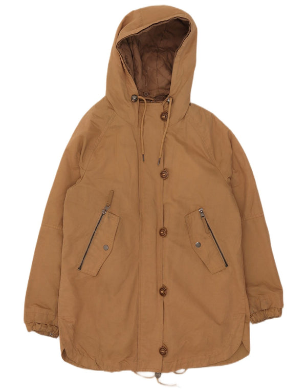 Zara Jaqueta Parka Feminina com Capuz Reino Unido 6 XS Poliéster Bege