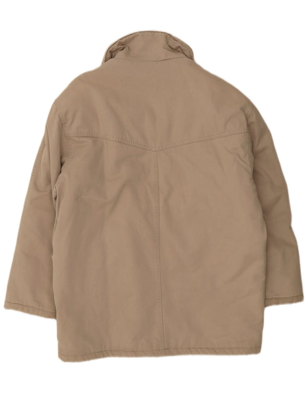 Jaqueta Parka masculina vintage com capuz Reino Unido 40 algodão bege grande