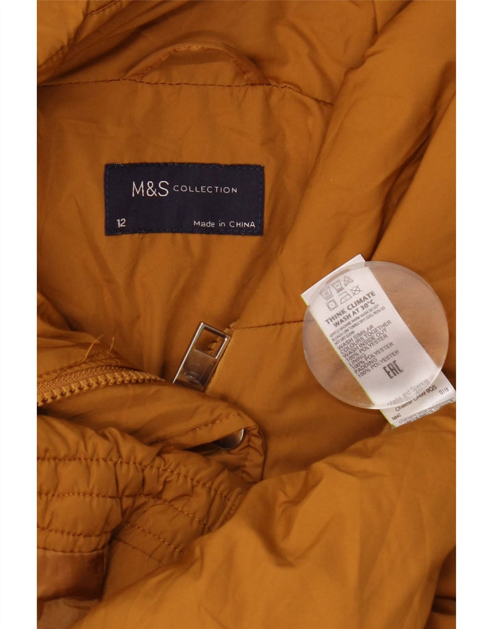 Jaqueta feminina acolchoada com capuz Marks & Spencer Reino Unido 12 poliéster amarelo médio