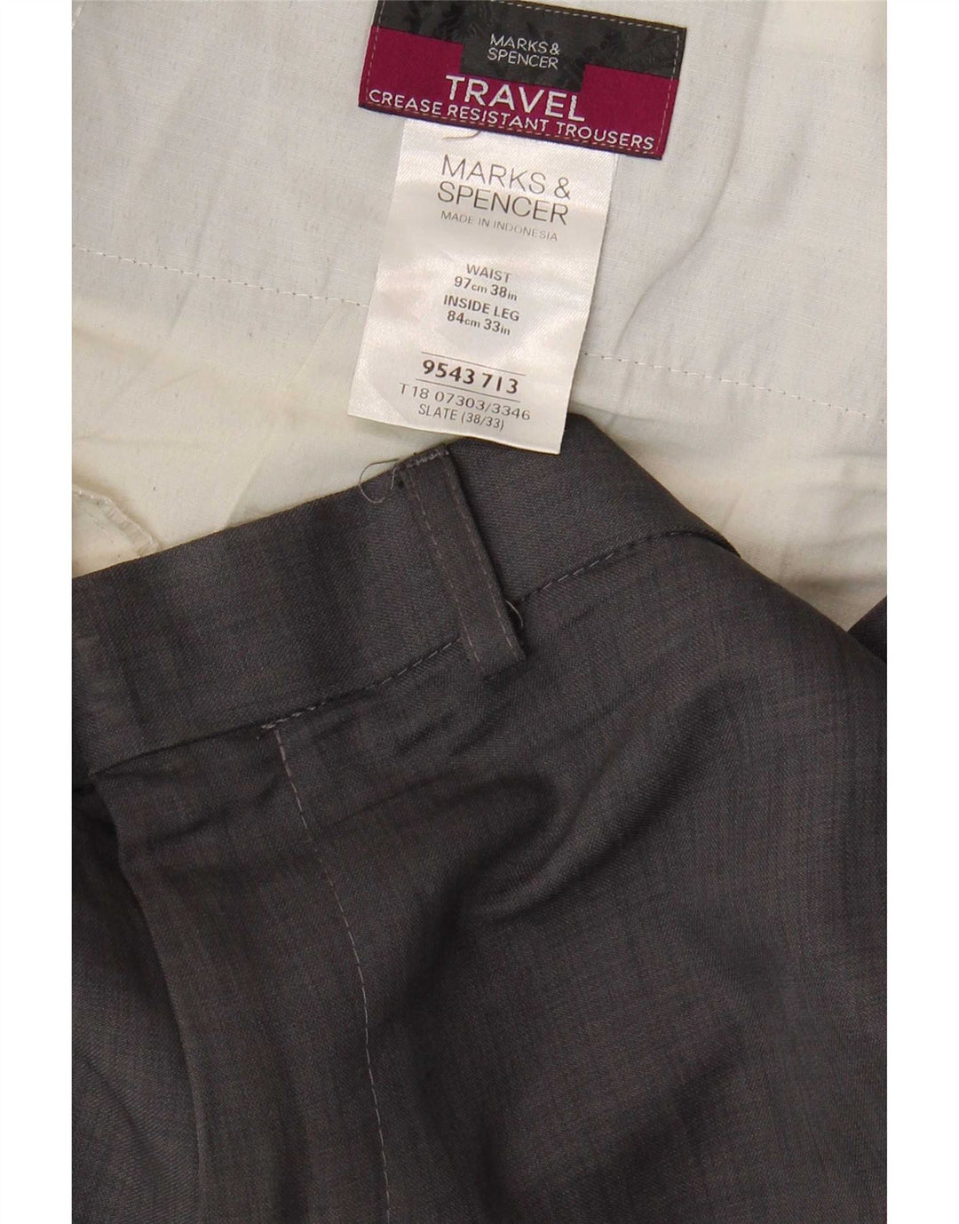 Calça chino reta masculina Marks & Spencer W38 L33 poliéster cinza