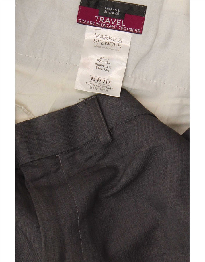 Calça chino reta masculina Marks & Spencer W38 L33 poliéster cinza