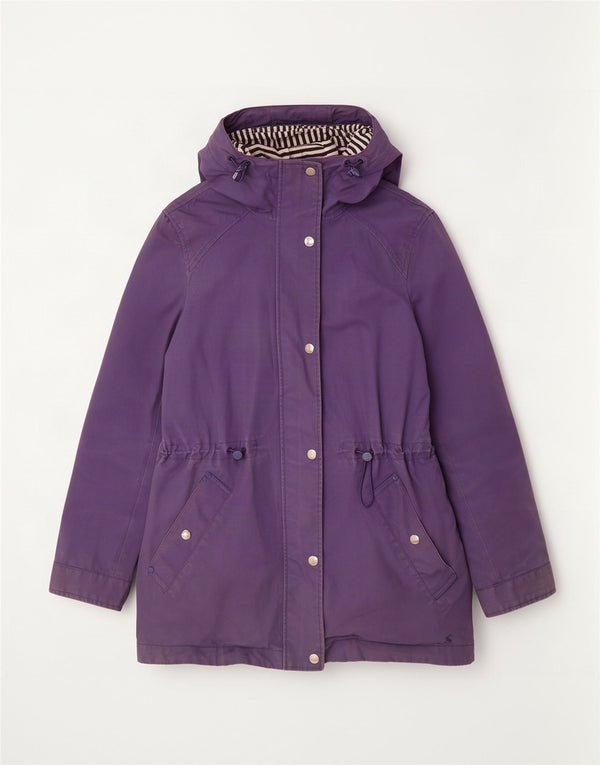 Jaqueta de chuva feminina com capuz Joules UK 6 XS algodão roxo
