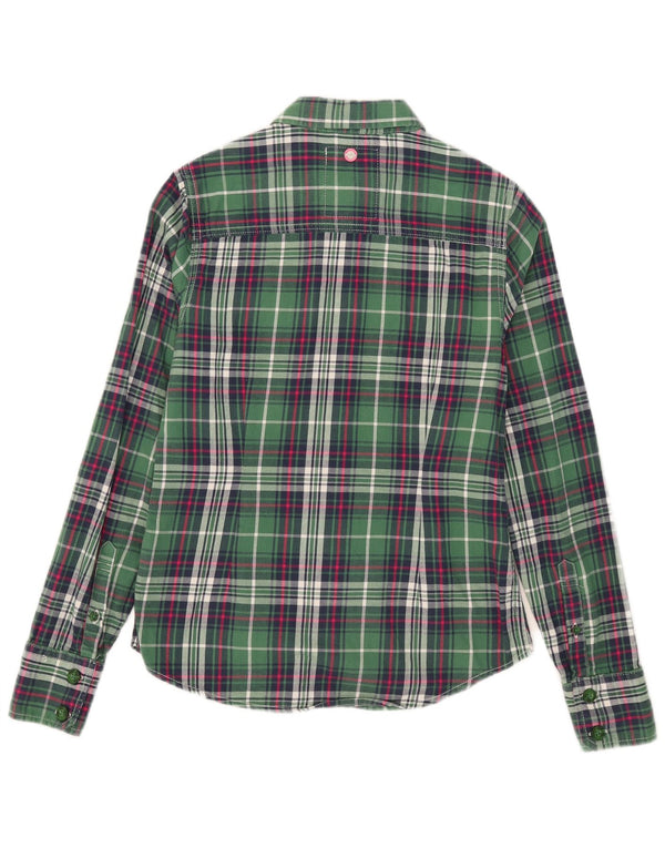 Camisa de flanela feminina Superdry UK 10 pequeno algodão xadrez verde