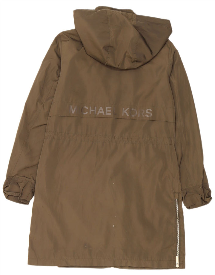 Jaqueta parka feminina com capuz gráfico grande Michael Kors Reino Unido 10 pequena cáqui