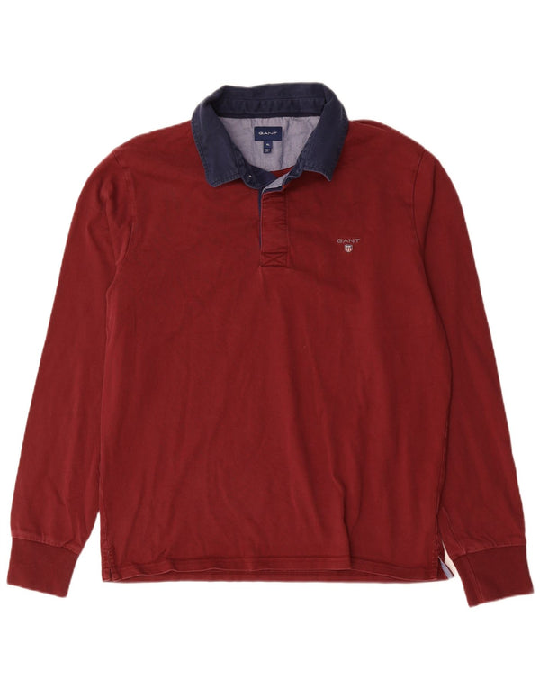 Camisa polo masculina de rugby de manga comprida Gant XL Borgonha