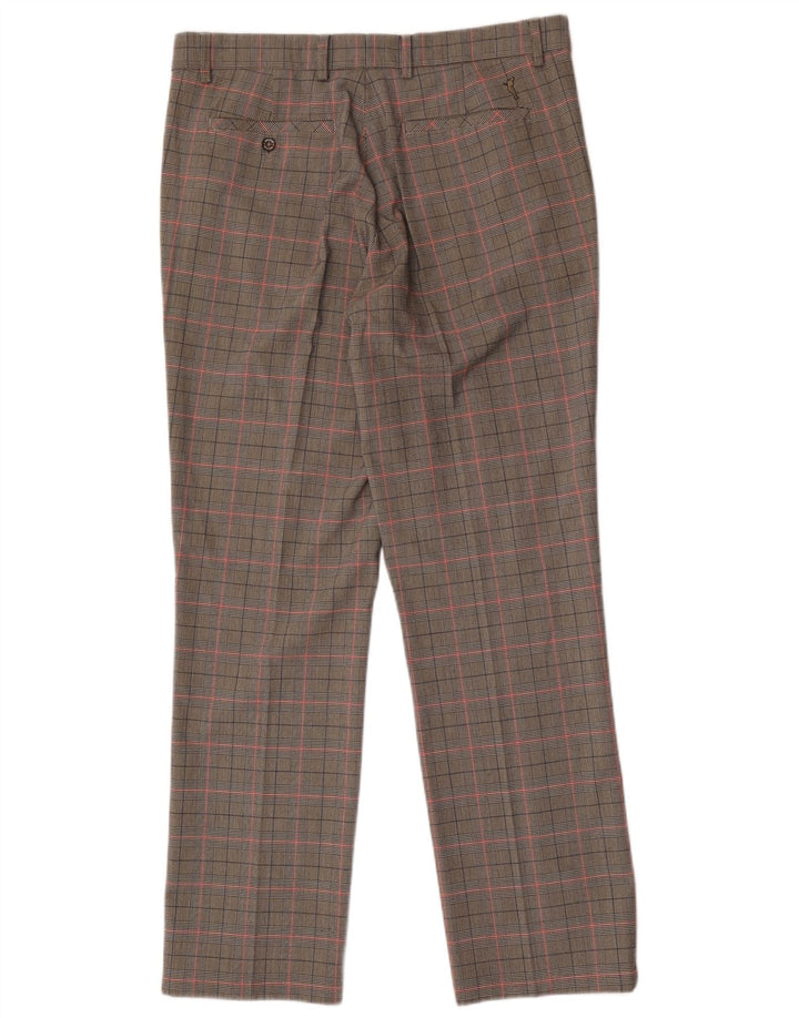 Calças retas masculinas Golfino W34 L31 poliéster xadrez cinza