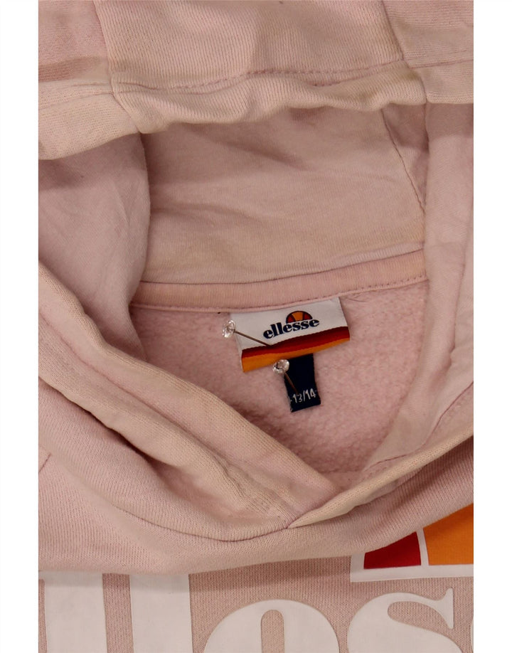 ELLESSE Girls Graphic Hoodie Jumper 13-14 Years Pink Cotton Vintage Ellesse and Second-Hand Ellesse from Messina Hembry 