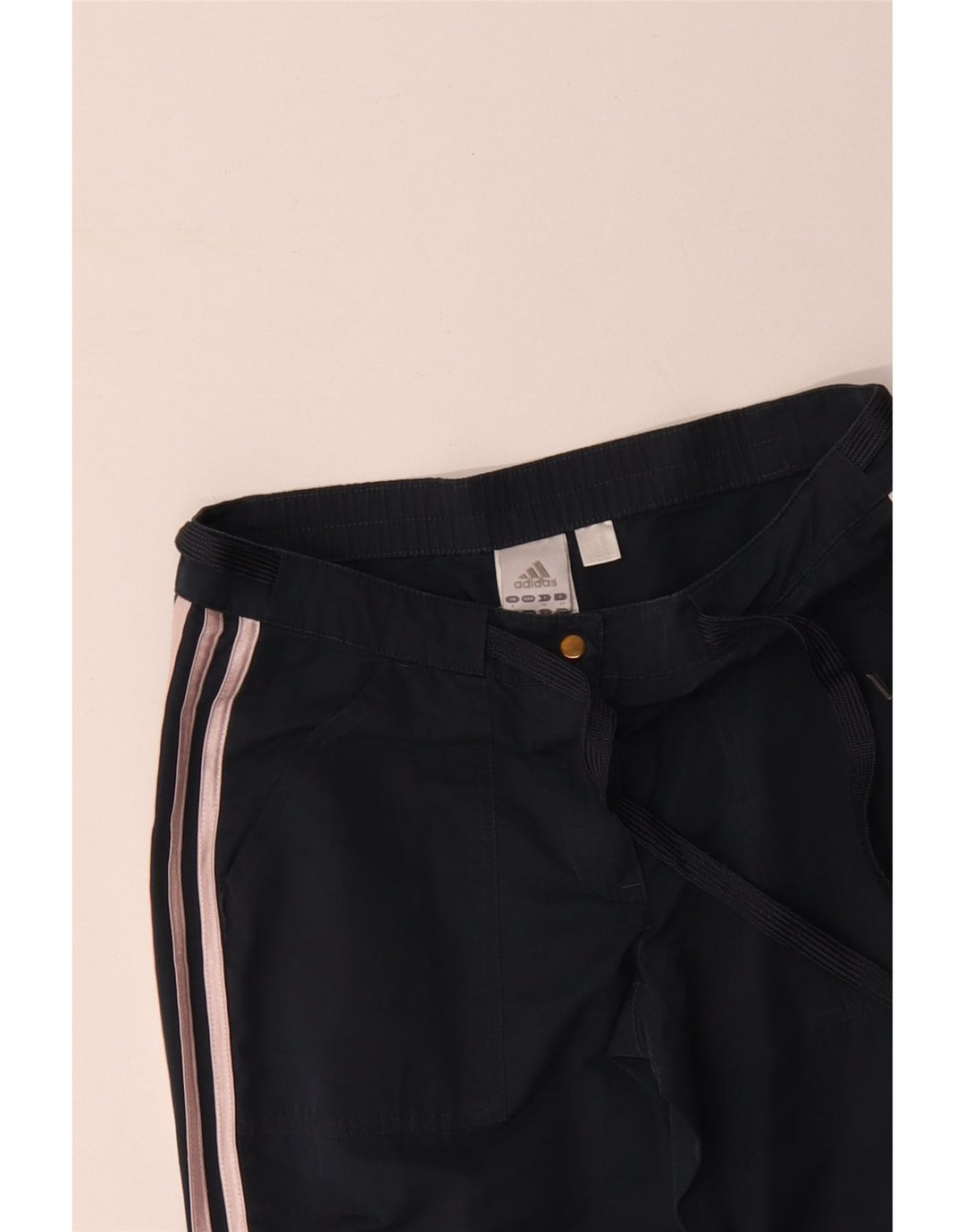 Calça casual reta feminina Adidas UK 8 pequena W30 L30 algodão azul marinho
