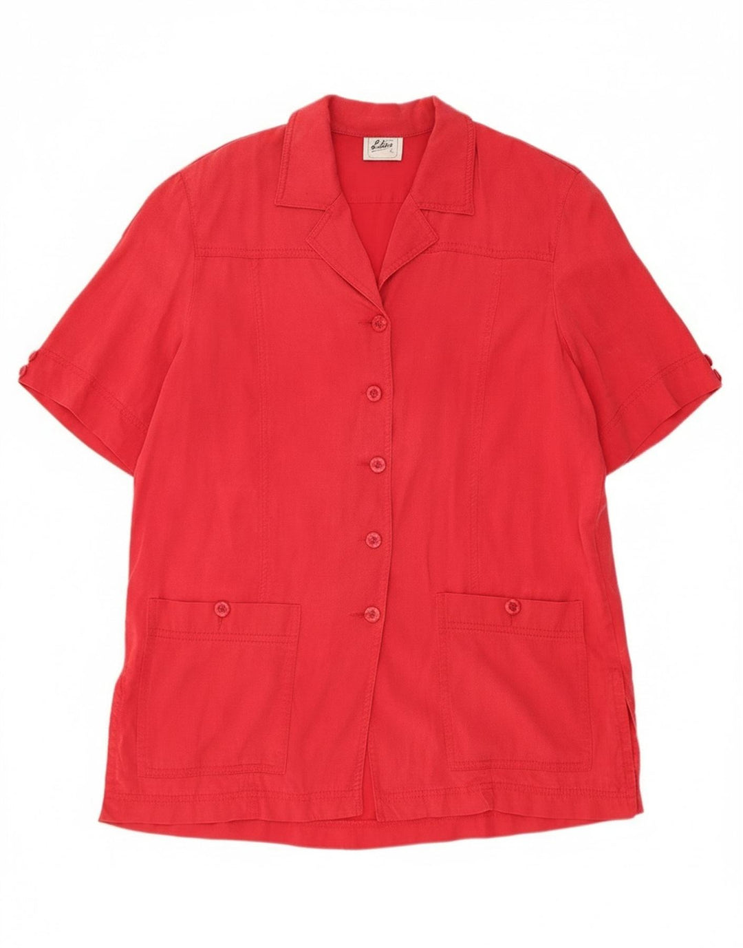Jaqueta blazer feminina vintage de manga curta com 5 botões UK 14 Tencel vermelho grande