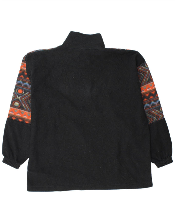 Jumper de lã masculino vintage com pescoço de botão grande preto geométrico