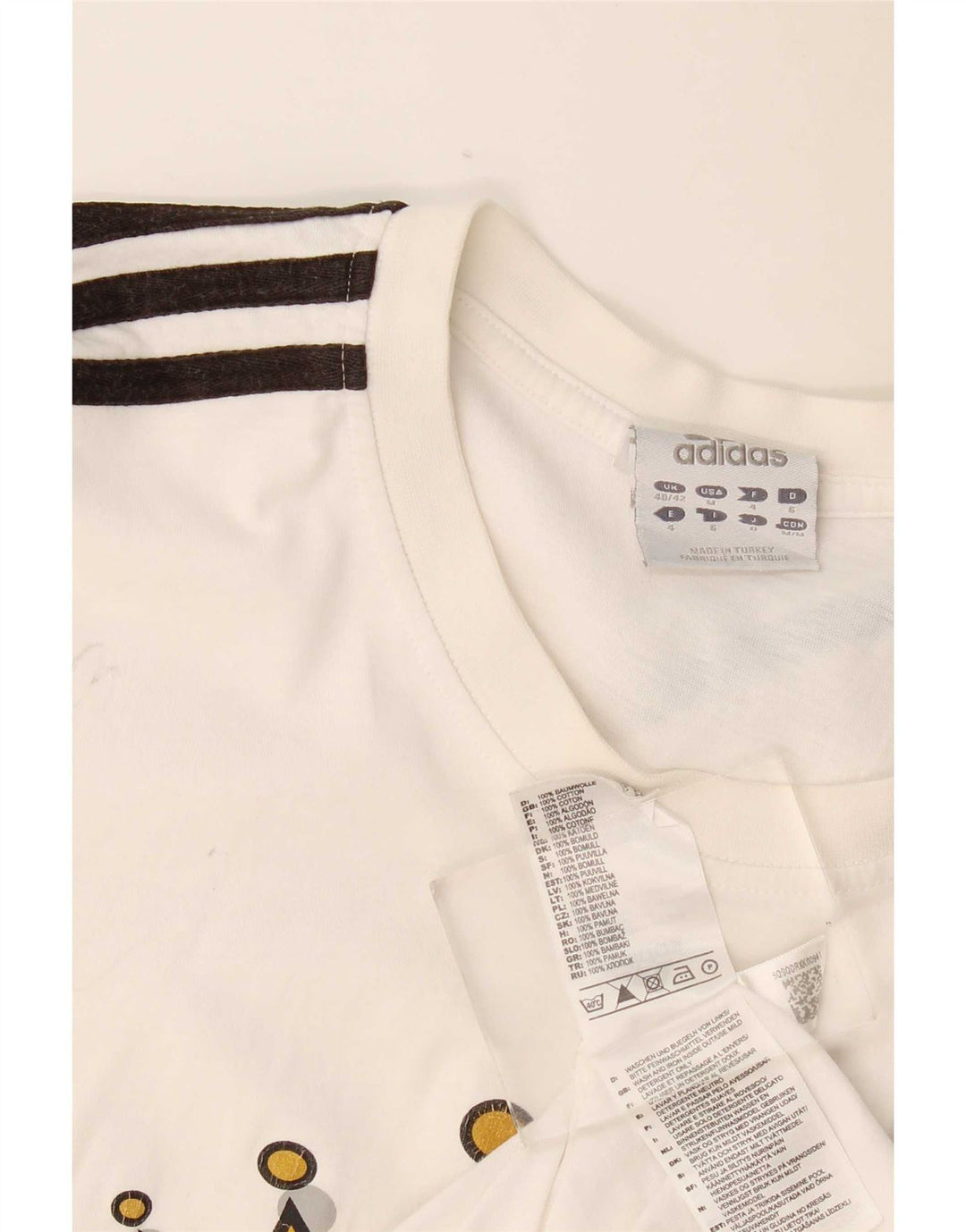 Camiseta gráfica masculina Adidas UK40/42 algodão branco médio