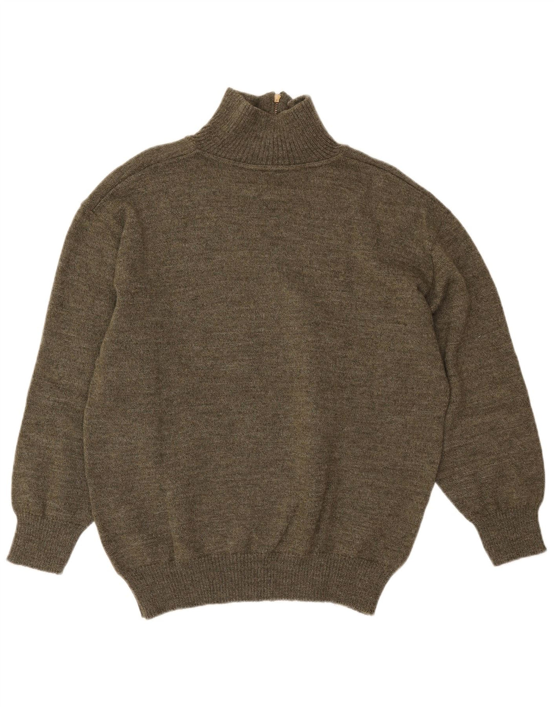 Suéter vintage masculino com zíper e gola redonda, verde médio geométrico