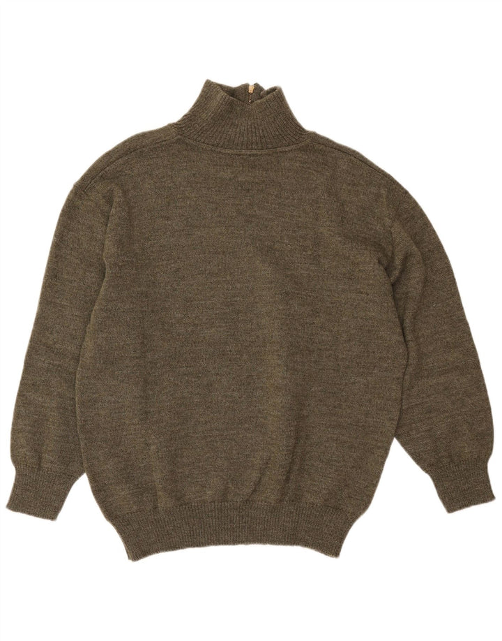 Suéter vintage masculino com zíper e gola redonda, verde médio geométrico