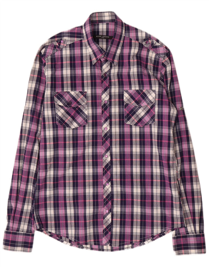 Camisa militar masculina Guide London de algodão xadrez médio roxo