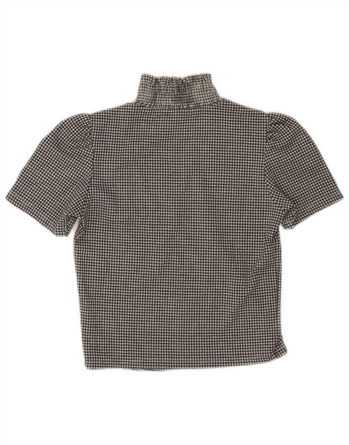 Blusa feminina Zara Top UK 10 pequena preta Houndstooth