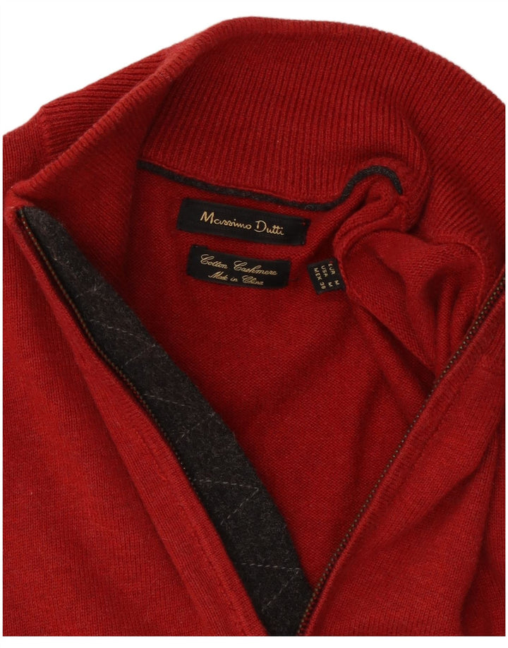 Suéter masculino Massimo Dutti com zíper e gola em bloco colorido vermelho médio de algodão