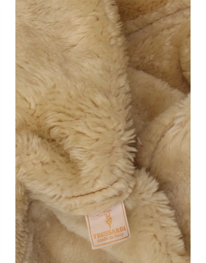 Casaco feminino Trussardi Shearling UK 18 XL couro bege