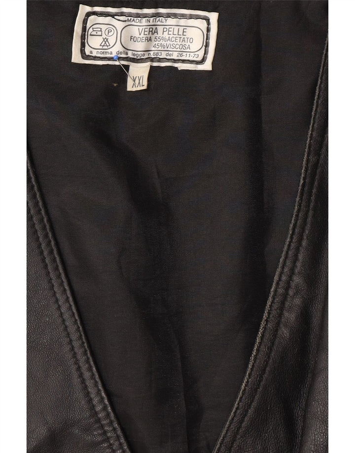 VINTAGE Mens Leather Waistcoat 2XL Black Leather Vintage Vintage and Second-Hand Vintage from Messina Hembry 