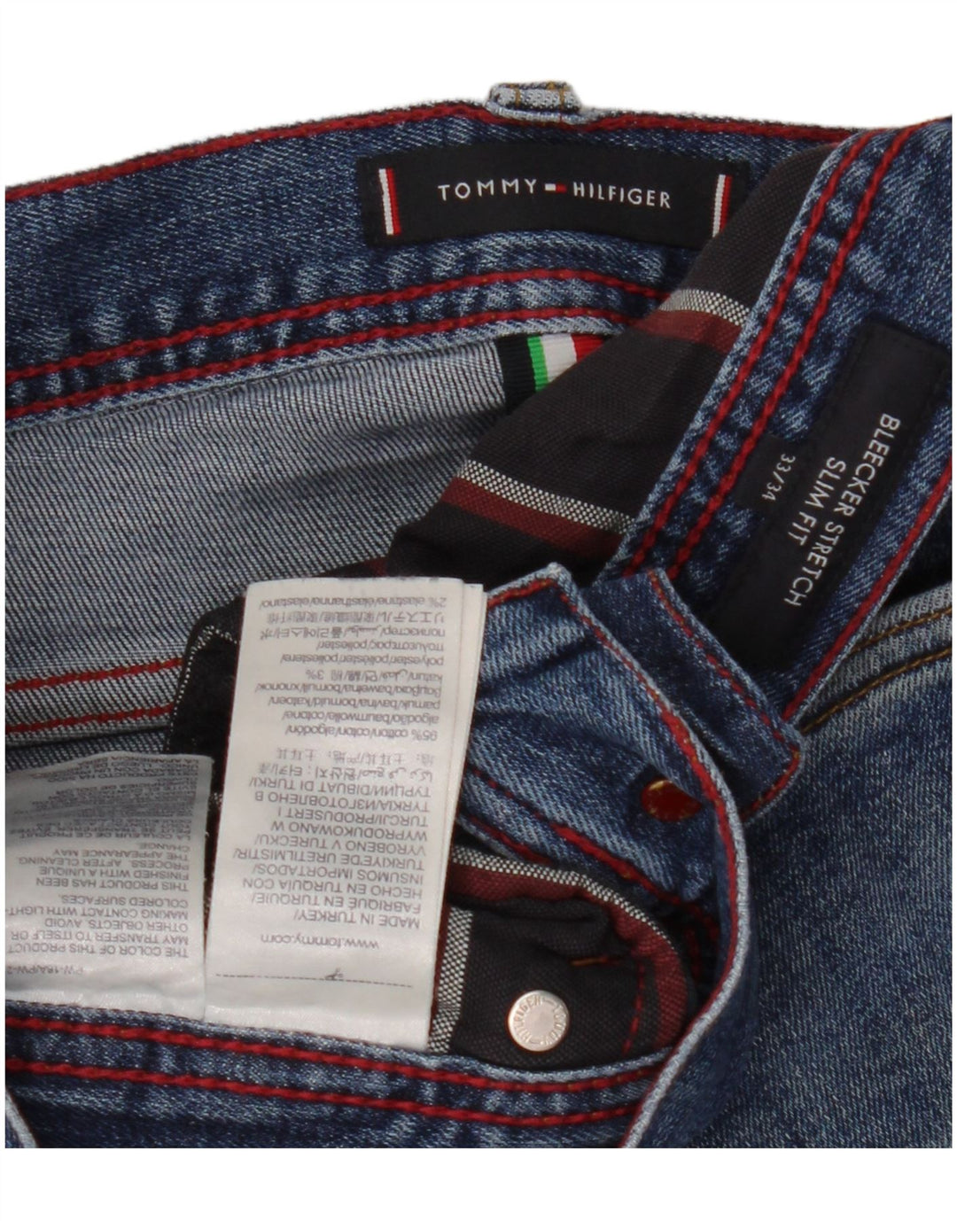 Tommy Hilfiger Masculino Bleecker Slim Jeans W33 L34 Azul Algodão